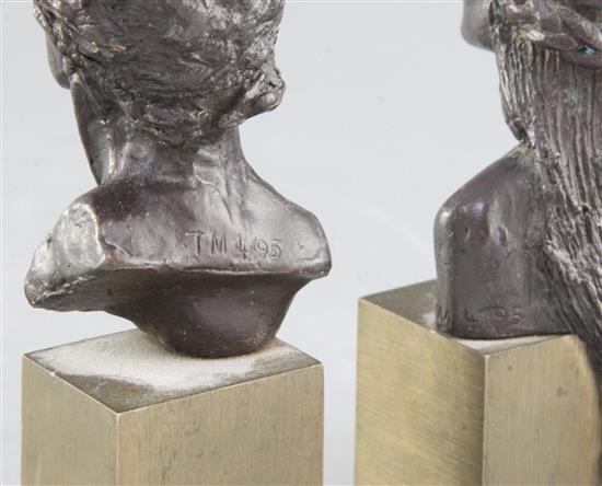 § Tom Merrifield (1933-). Two bronze busts of Rudolph Nureyev and Margot Fonteyn, height 6.25in and 5.5in.